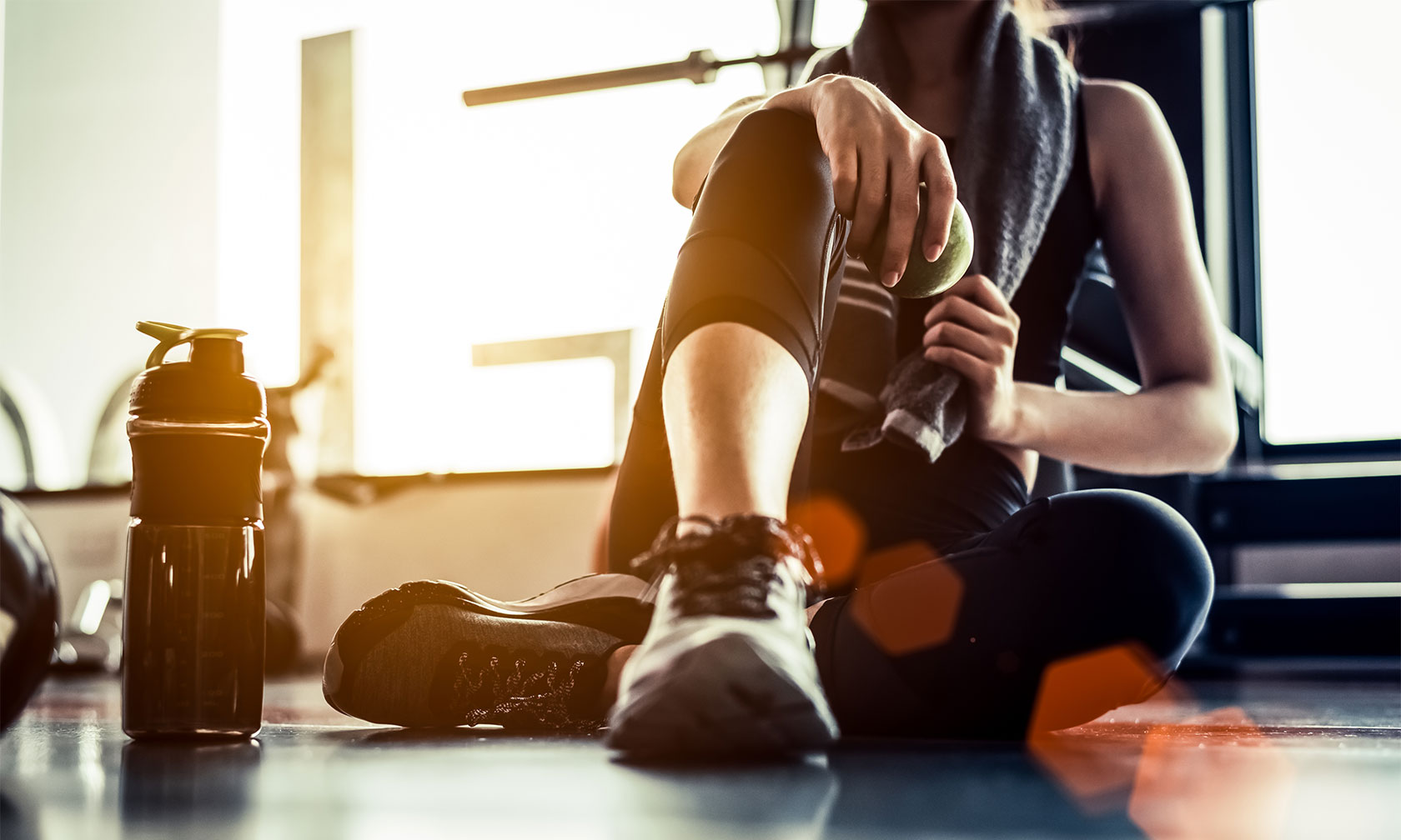 Abstract gym goer with water bottle